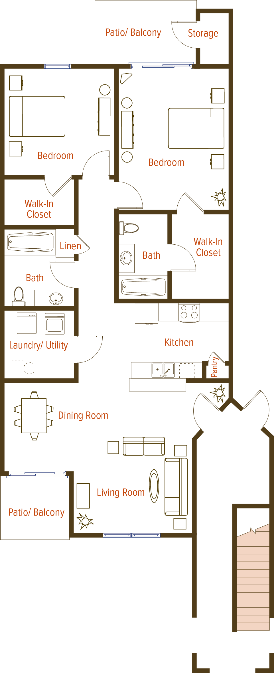 2 Bed 2.0 Bath Floor Plan